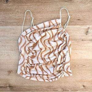 Free People Women’s M Boho Chic Tank Top White Gold Fall Cottage Whimsy Ruched